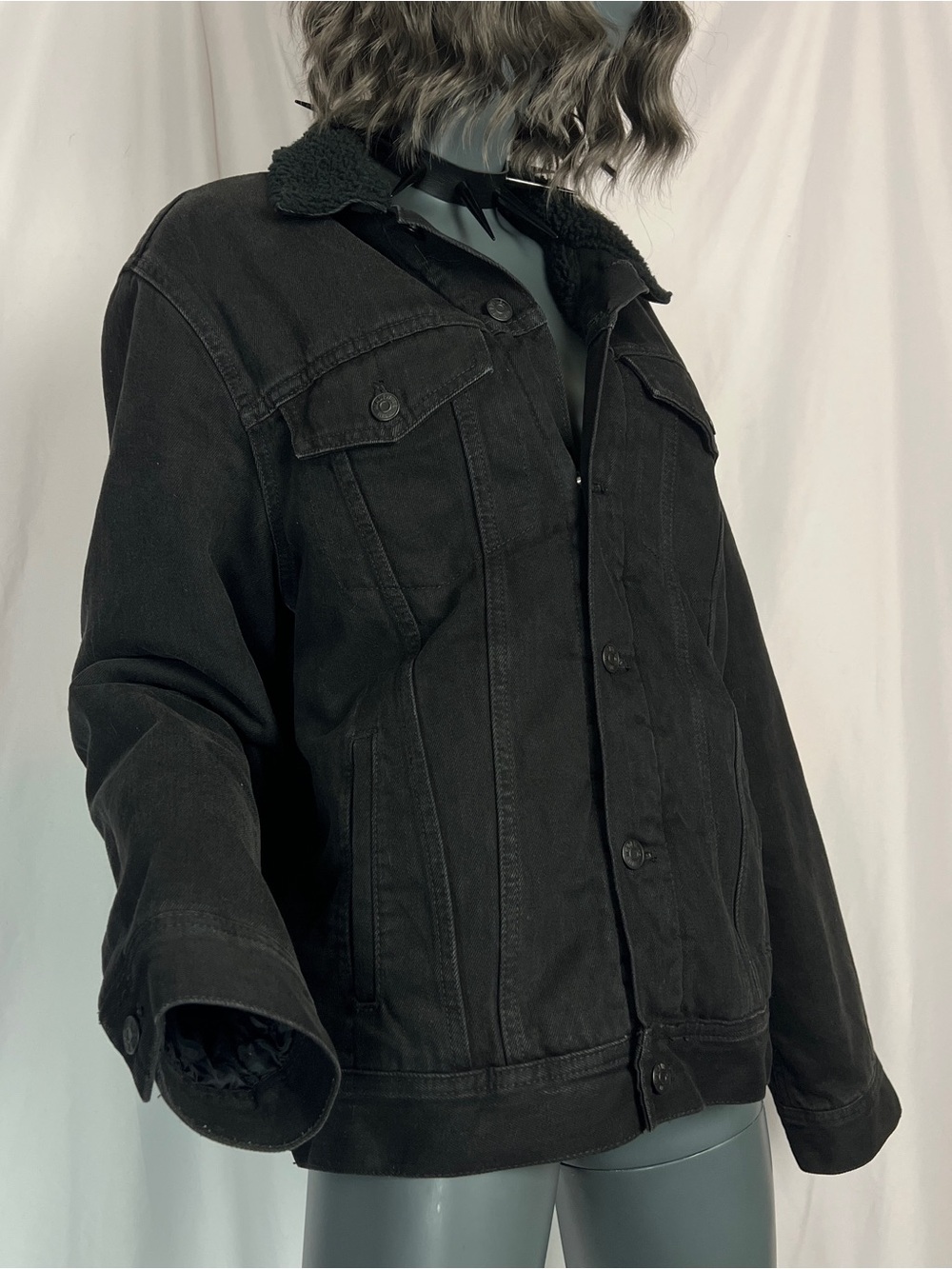 Madewell Black Denim & Sherpa Lined Trucker Jacket